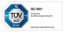 Siegel TÜV-Süd Zertifiziert nach Qualitätsmanagement-Norm ISO 9001